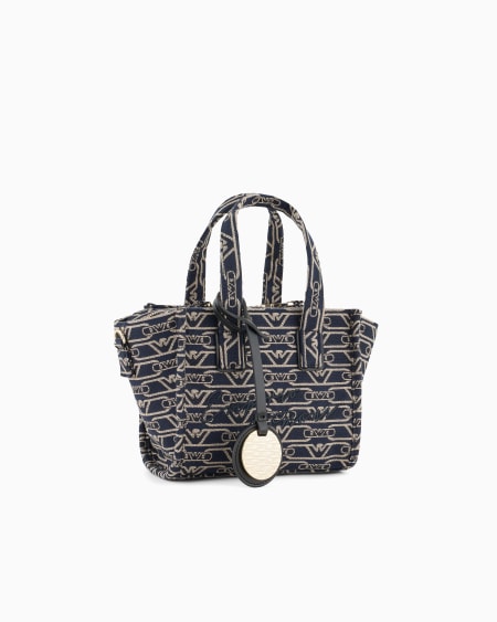 Armani Bolso Shopper Pequeño En Lona De Tejido Jacquard Con Monograma Integral