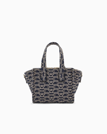 Armani Bolso Shopper Pequeño En Lona De Tejido Jacquard Con Monograma Integral