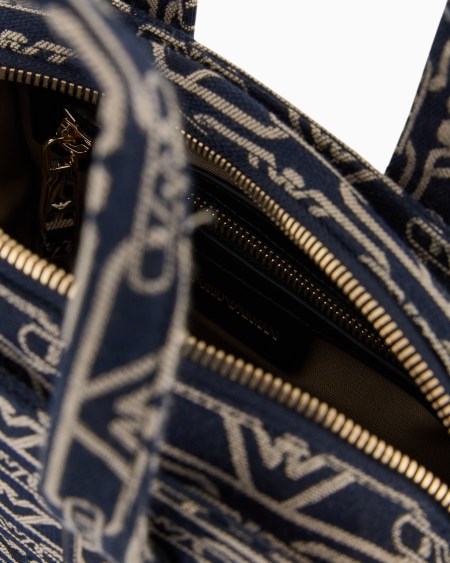 Armani Bolso Shopper Pequeño En Lona De Tejido Jacquard Con Monograma Integral