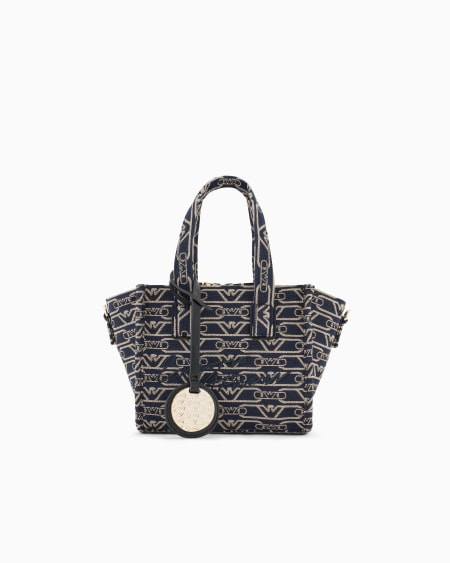 Armani Bolso shopper pequeño en lona de tejido jacquard con monograma integral