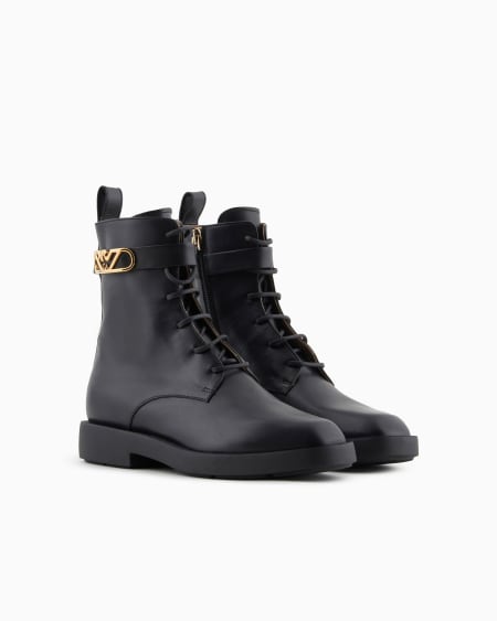 Armani Botín Bajo De Piel Con Cordones Y Correa Con Logotipo Icon