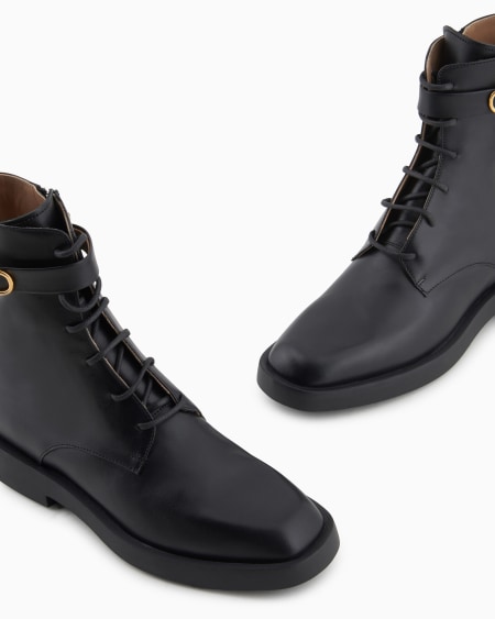 Armani Botín Bajo De Piel Con Cordones Y Correa Con Logotipo Icon