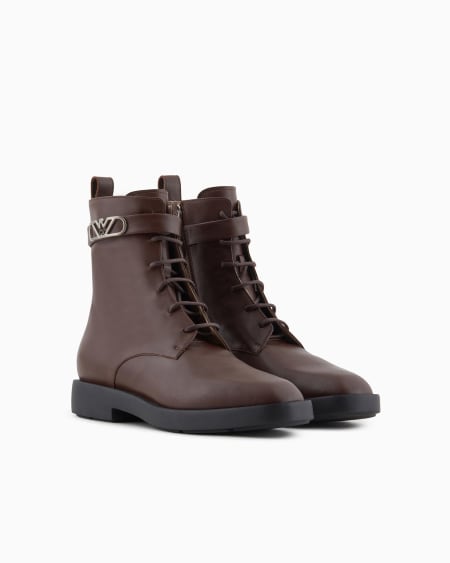 Armani Botín Bajo De Piel Con Cordones Y Correa Con Logotipo Icon