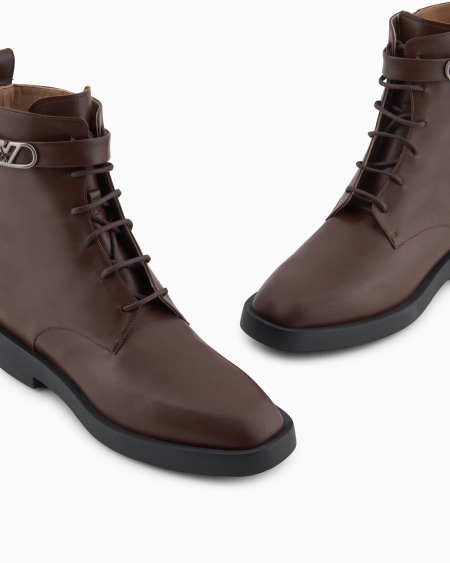 Armani Botín Bajo De Piel Con Cordones Y Correa Con Logotipo Icon