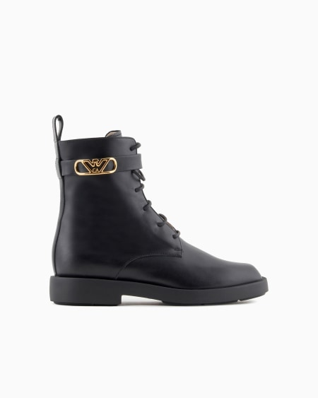 Armani Botín bajo de piel con cordones y correa con logotipo Icon