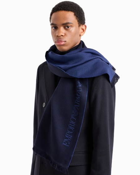 Armani Bufanda De Lana Con Inscripción De Logotipo En Tejido Jacquard