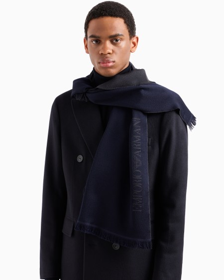 Armani Bufanda De Lana Con Inscripción De Logotipo En Tejido Jacquard
