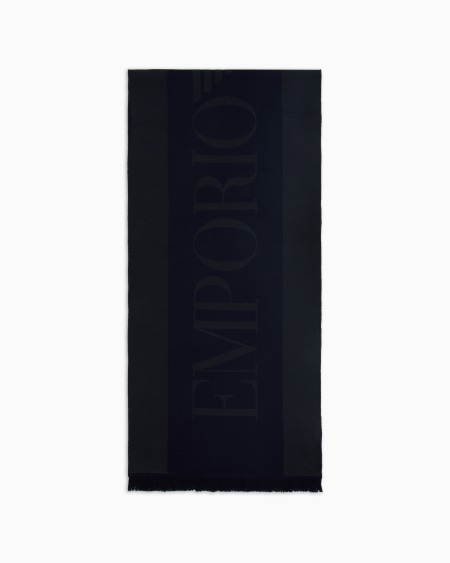 Armani Bufanda de lana con inscripción de logotipo en tejido jacquard