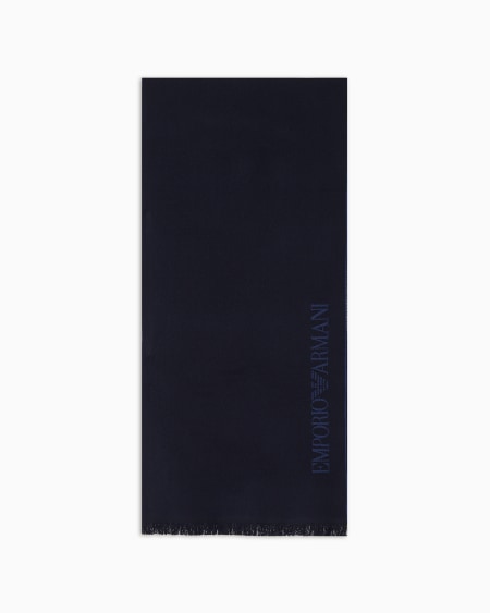 Armani Bufanda de lana con inscripción de logotipo en tejido jacquard
