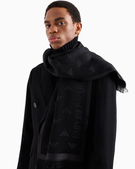 Armani Bufanda De Lana Con Motivo Integral De águila En Tejido Jacquard