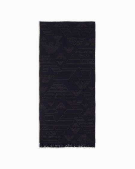 Armani Bufanda de lana con motivo integral de águila en tejido jacquard