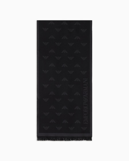 Armani Bufanda de lana con motivo integral de águila en tejido jacquard