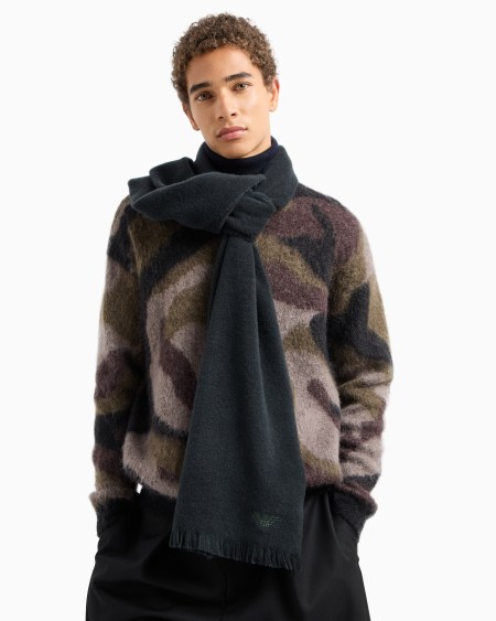 Armani Bufanda De Lana Virgen Con Microbordado De águila