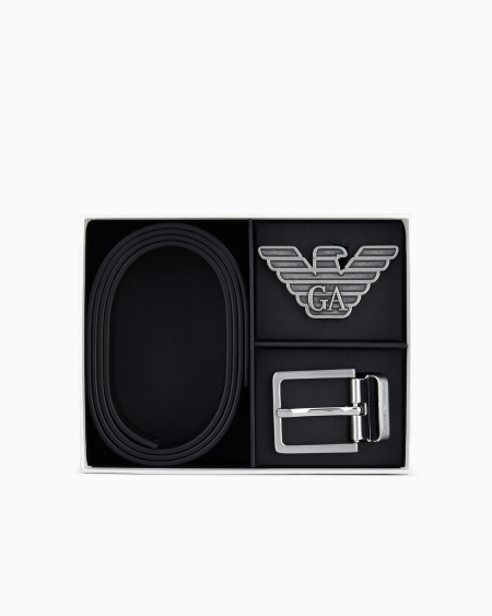 Armani Caja Regalo Con Cinturón Reversible De Piel Saffiano Y Hebilla Intercambiable