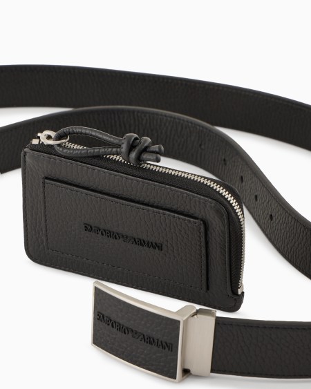 Armani Caja Regalo Con Cinturón Y Tarjetero De Piel Abatanada