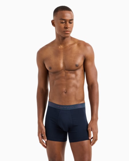 Armani Calzoncillo Bóxer Largo De Algodón Orgánico Con Banda Con Logotipo Brillante ASV