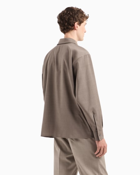 Armani Camisa Con Cremallera Parcial En Tela De Lana Virgen