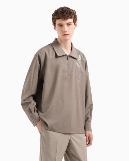 Armani Camisa Con Cremallera Parcial En Tela De Lana Virgen
