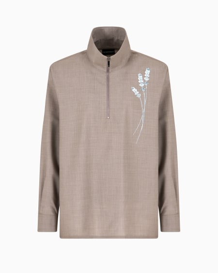 Armani Camisa con cremallera parcial en tela de lana virgen