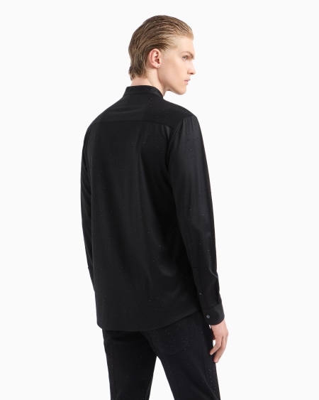 Armani Camisa Con Cuello De Tira De Punto De Mezcla De Lyocell Con Aplicación Integral De Strass Clubwear ASV