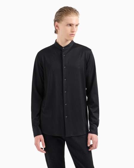Armani Camisa Con Cuello De Tira De Punto De Mezcla De Lyocell Con Aplicación Integral De Strass Clubwear ASV