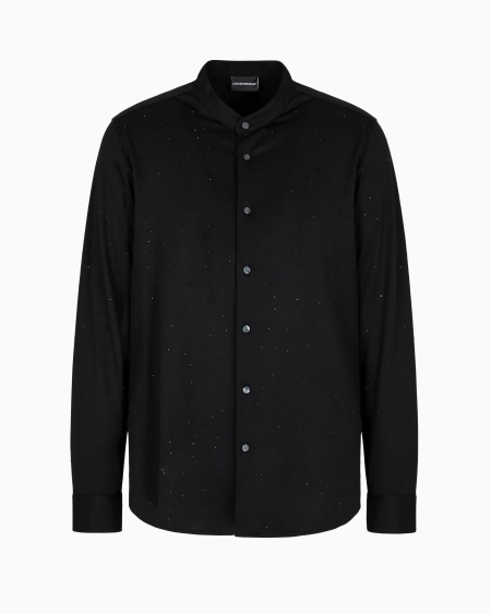 Armani Camisa con cuello de tira de punto de mezcla de lyocell con aplicación integral de strass Clubwear ASV