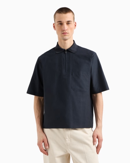 Armani Camisa Con Cuello Tipo Polo En Mezcla De Algodón Y Seda
