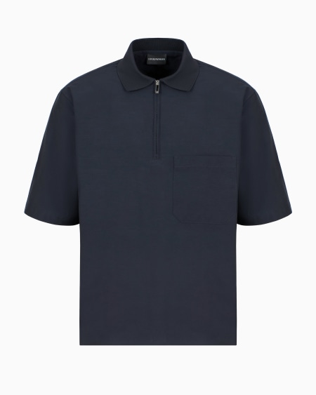 Armani Camisa con cuello tipo polo en mezcla de algodón y seda
