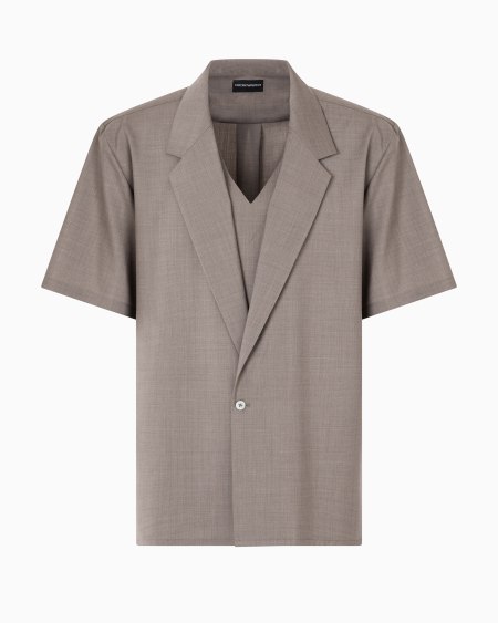 Armani Camisa con solapa efecto dos piezas en tela de lana virgen