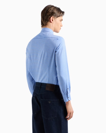 Armani Camisa De Algodón Con Logotipo De Jacquard Por Toda La Prenda