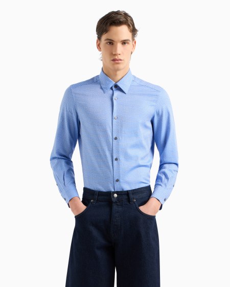 Armani Camisa De Algodón Con Logotipo De Jacquard Por Toda La Prenda