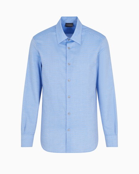 Armani Camisa de algodón con logotipo de jacquard por toda la prenda