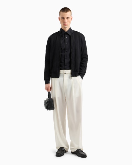 Armani Camisa De Algodón Con Logotipo De Jacquard Por Toda La Prenda