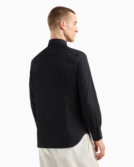 Armani Camisa De Algodón Con Logotipo De Jacquard Por Toda La Prenda