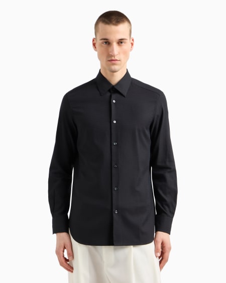Armani Camisa De Algodón Con Logotipo De Jacquard Por Toda La Prenda