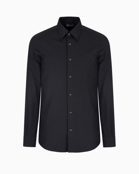 Armani Camisa de algodón con logotipo de jacquard por toda la prenda