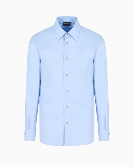 Armani Camisa de algodón con logotipo de jacquard por toda la prenda