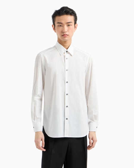 Armani Camisa De Algodón Con Logotipo De Jacquard Por Toda La Prenda