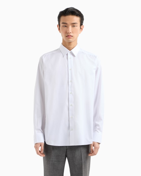 Armani Camisa De Algodón Con Micromotivo Chevrón En Tejido Jacquard