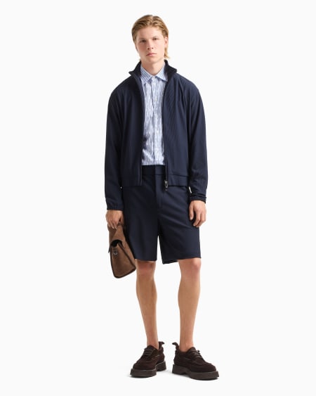 Armani Camisa De Algodón Con Motivo Flocado Vertical En Tejido Jacquard