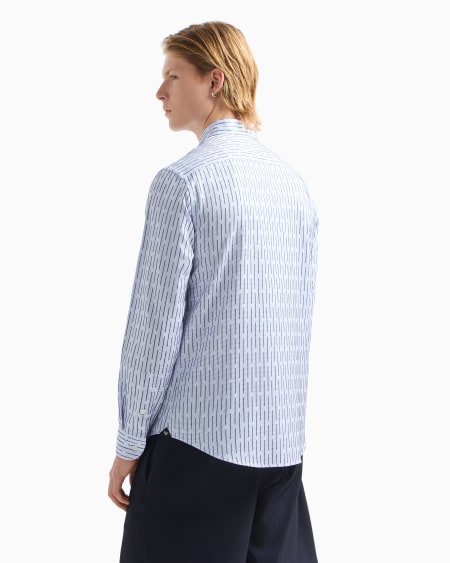 Armani Camisa De Algodón Con Motivo Flocado Vertical En Tejido Jacquard