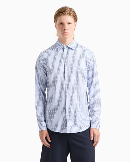 Armani Camisa De Algodón Con Motivo Flocado Vertical En Tejido Jacquard