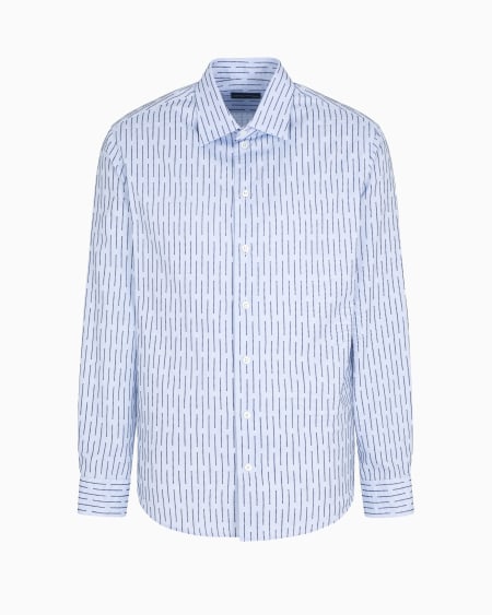 Armani Camisa de algodón con motivo flocado vertical en tejido jacquard