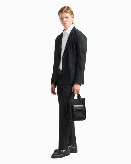 Armani Camisa De Algodón Con Motivo Ondulado En Tejido Jacquard