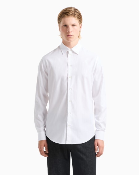Armani Camisa De Algodón Con Motivo Ondulado En Tejido Jacquard