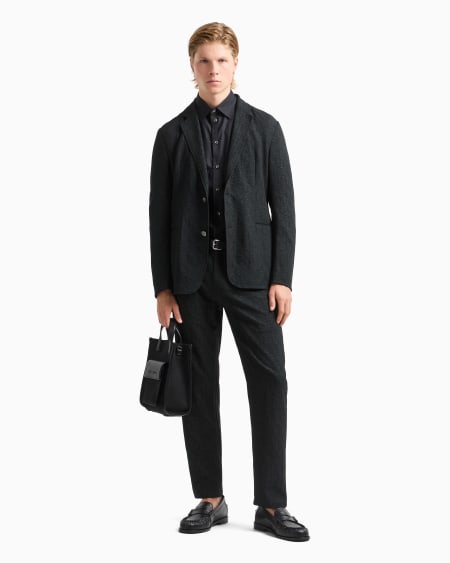 Armani Camisa De Algodón Con Motivo Ondulado En Tejido Jacquard