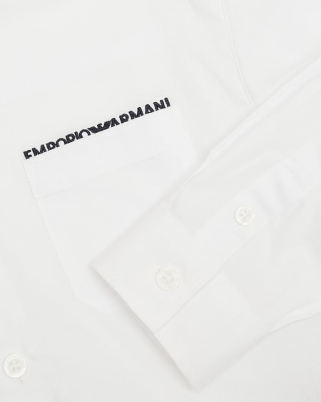 Armani Camisa De Algodón Elástico Con Bolsillo Y Logotipo Bordado
