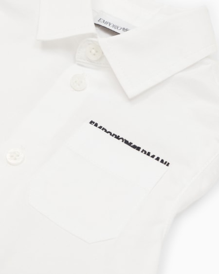 Armani Camisa De Algodón Elástico Con Bolsillo Y Logotipo Bordado