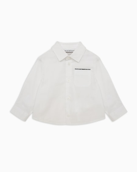 Armani Camisa de algodón elástico con bolsillo y logotipo bordado