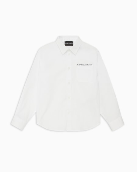 Armani Camisa de algodón elástico con bolsillo y logotipo bordado